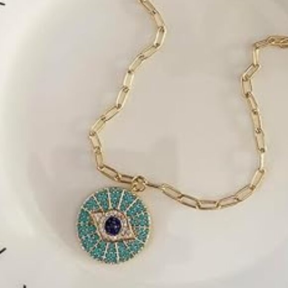 Neiman Marcus 14k Gold Plated Evil Eye Pendant Necklace - Picture 4 of 4